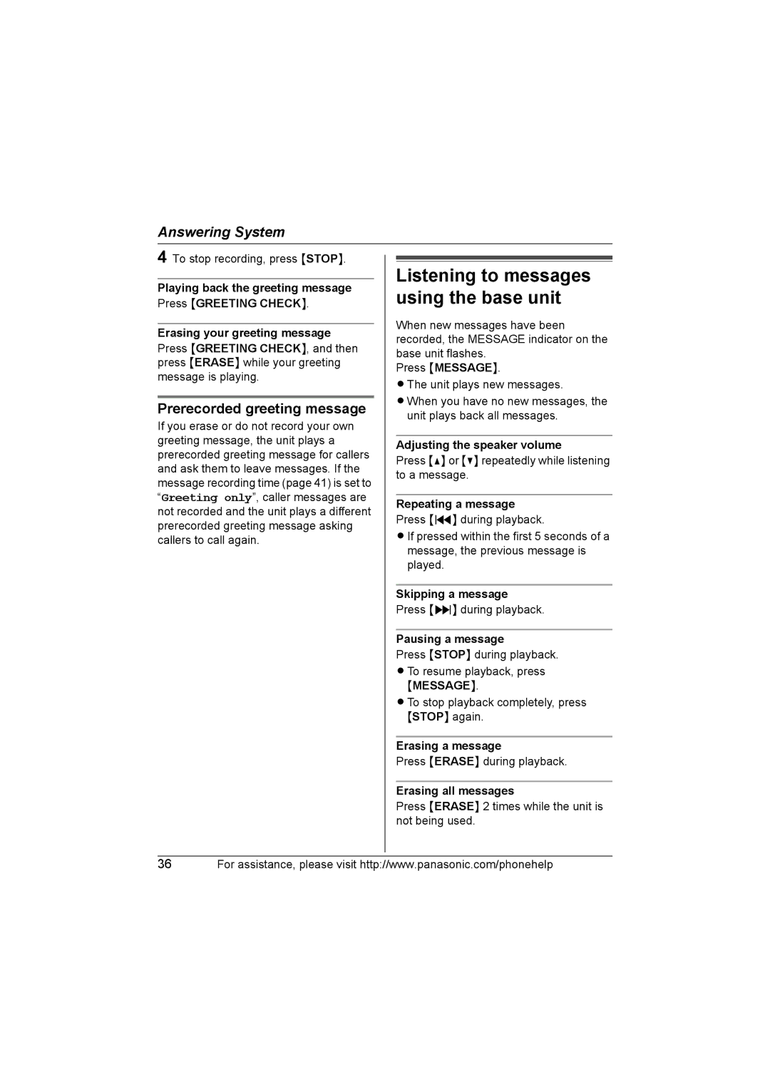 Panasonic KX-TG5664 operating instructions Prerecorded greeting message 