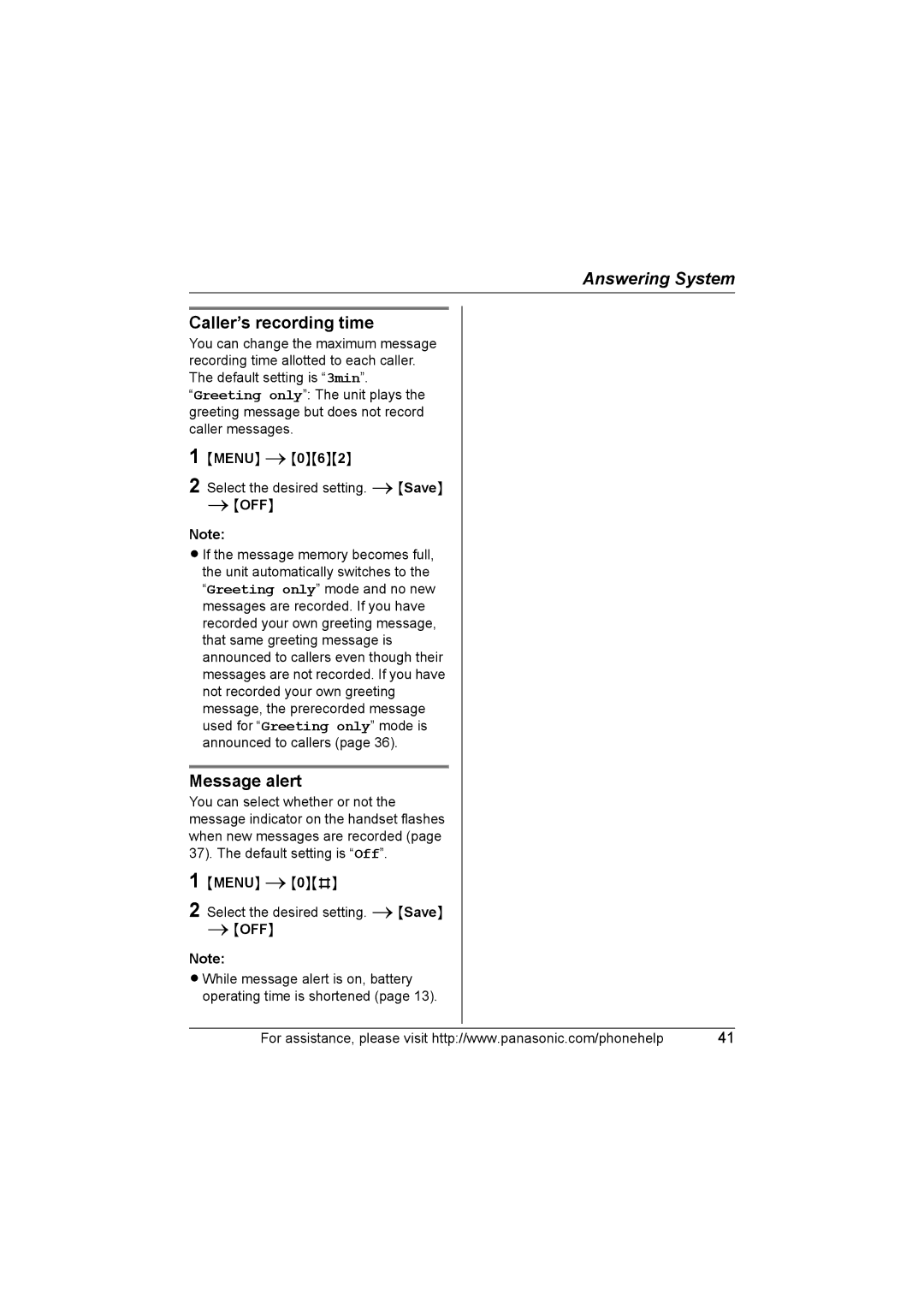 Panasonic KX-TG5664 operating instructions Caller’s recording time, Message alert 