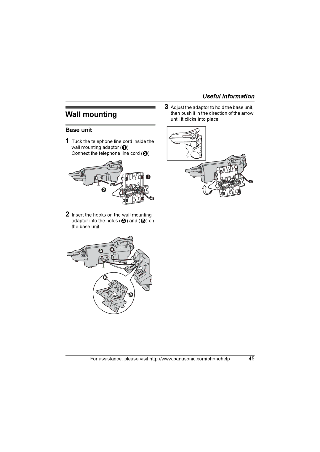 Panasonic KX-TG5664 operating instructions Wall mounting, Base unit 