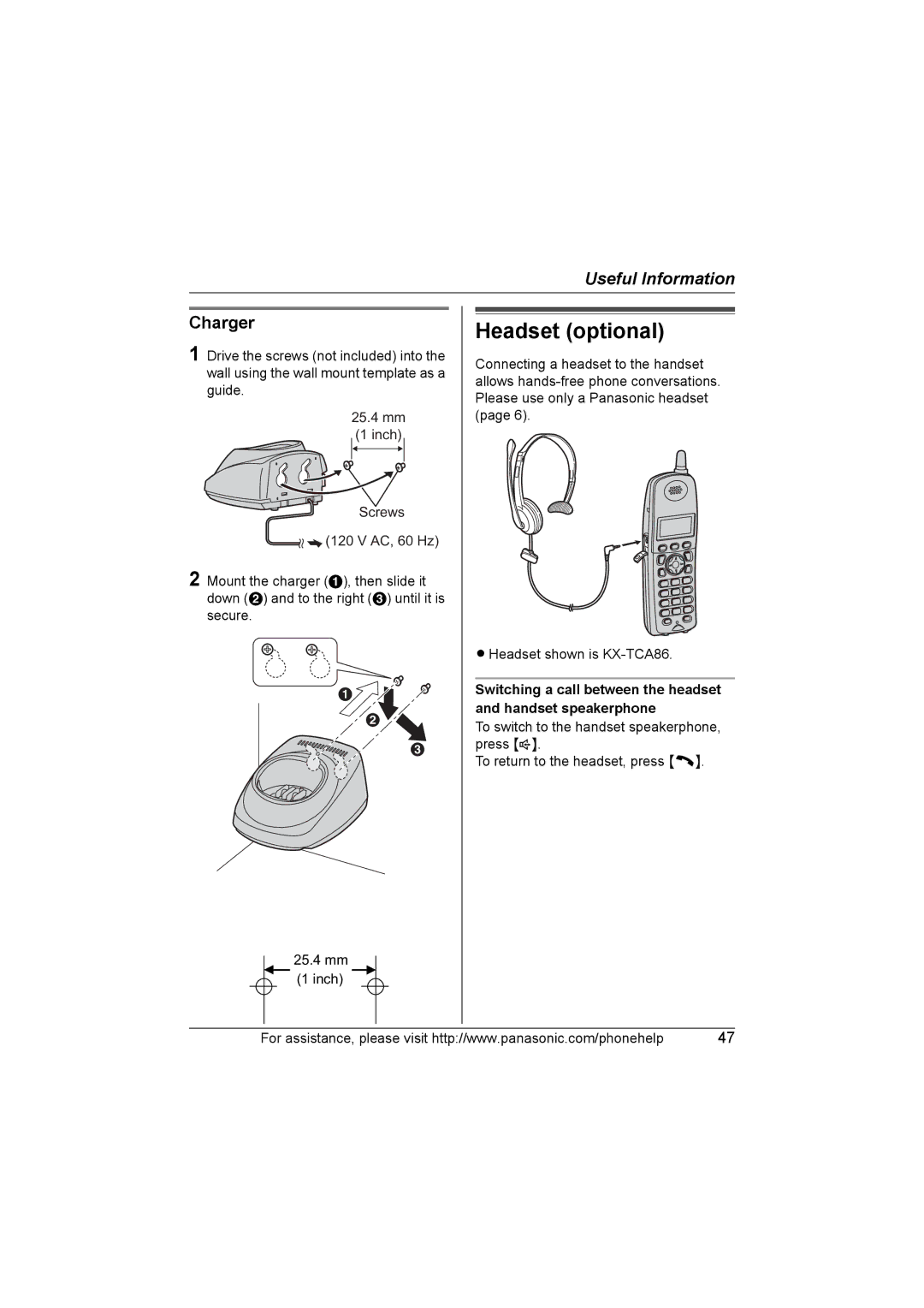 Panasonic KX-TG5664 operating instructions Headset optional, Charger 