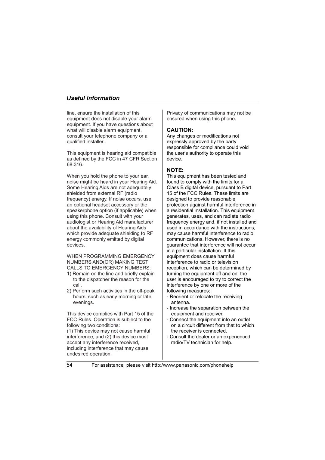 Panasonic KX-TG5664 operating instructions Useful Information 