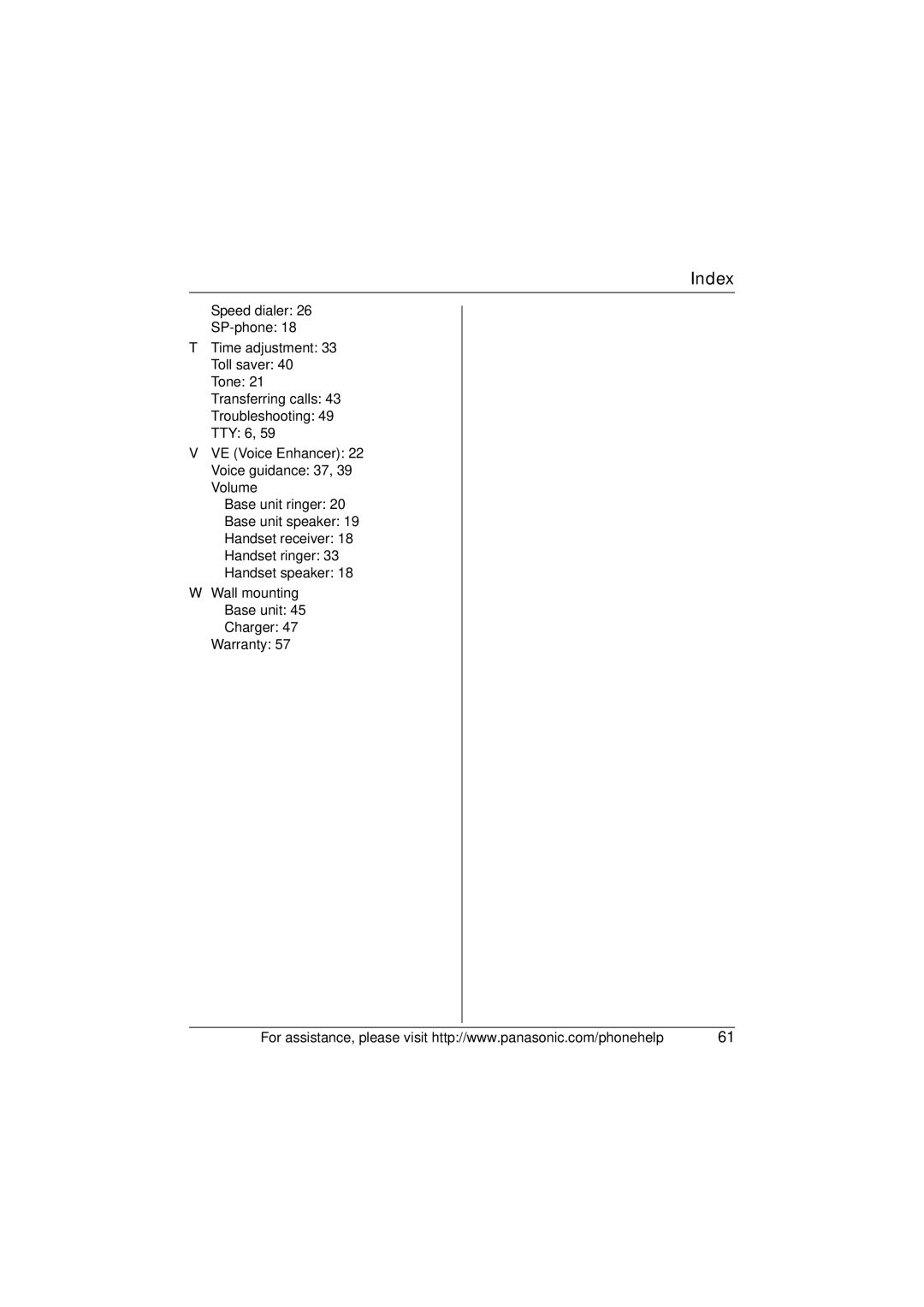 Panasonic KX-TG5664 operating instructions Index 