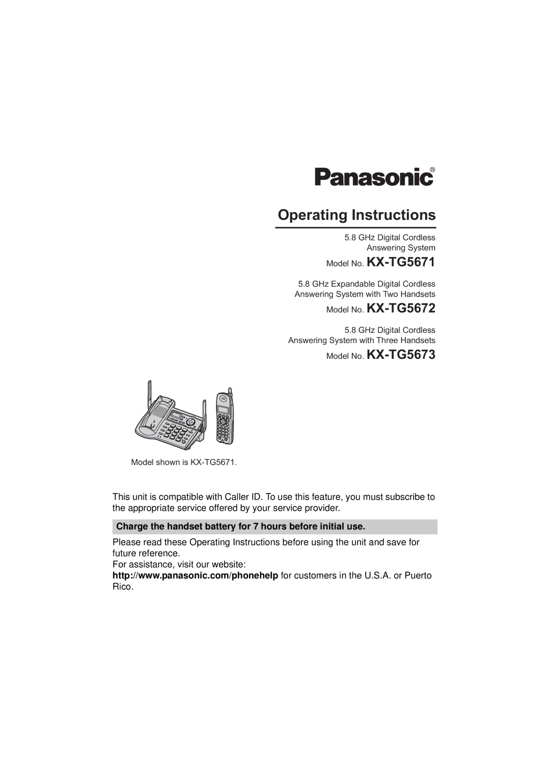 Panasonic KX-TG5671, KX-TG5673, KX-TG5672 operating instructions Operating Instructions 