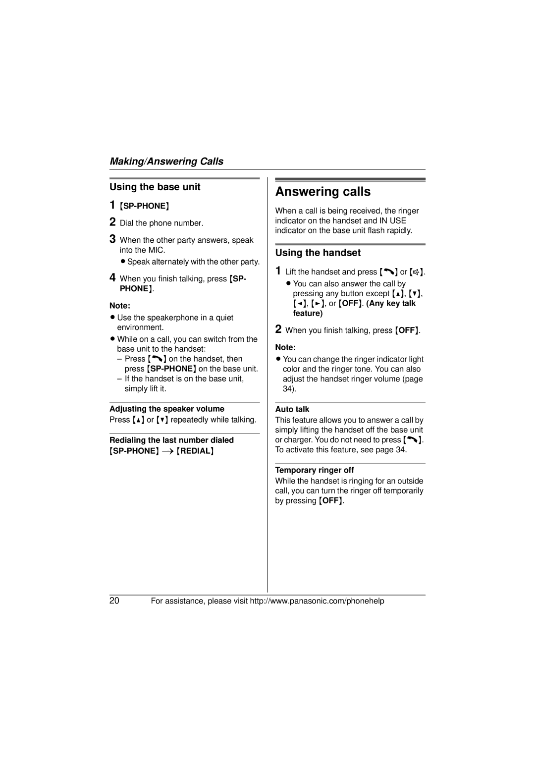 Panasonic KX-TG5672, KX-TG5673, KX-TG5671 operating instructions Answering calls, Using the base unit 