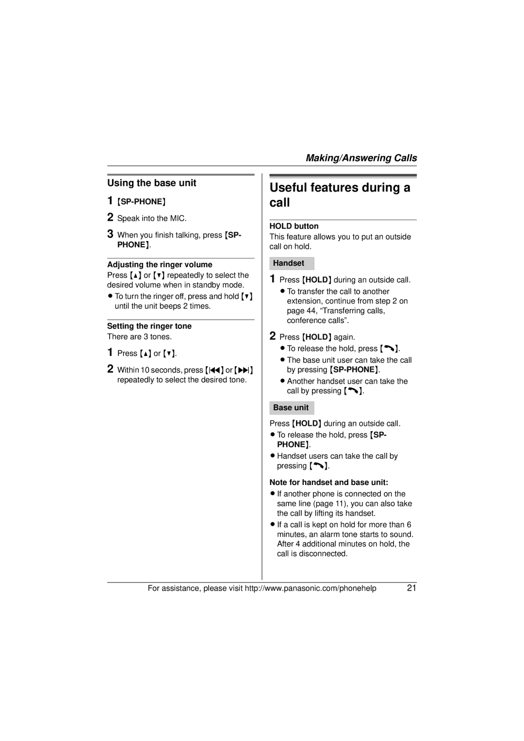 Panasonic KX-TG5673, KX-TG5671, KX-TG5672 operating instructions Useful features during a call, Sp-Phone 