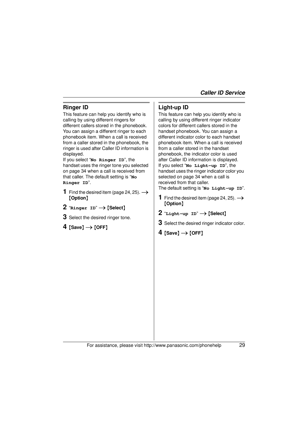 Panasonic KX-TG5672, KX-TG5673, KX-TG5671 operating instructions Ringer ID, Light-up ID 