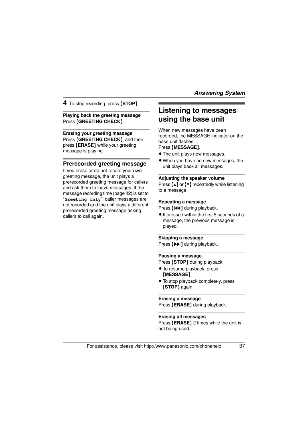 Panasonic KX-TG5671, KX-TG5673, KX-TG5672 operating instructions Prerecorded greeting message, Message 