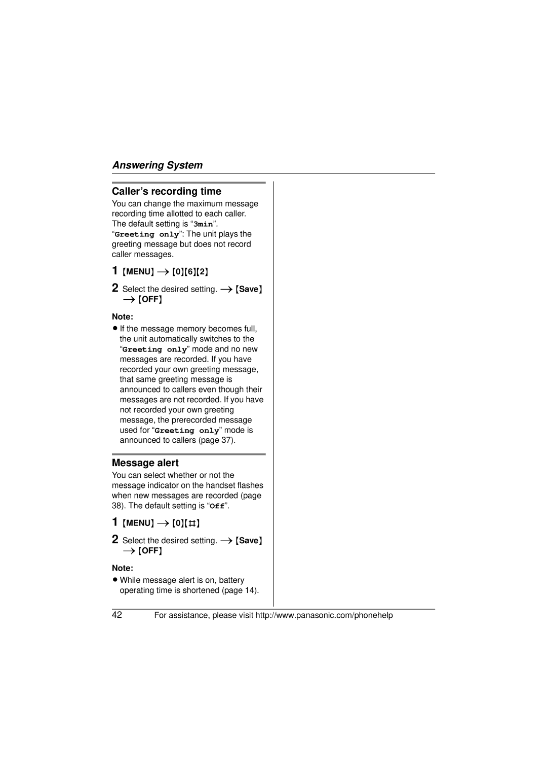 Panasonic KX-TG5673, KX-TG5671, KX-TG5672 operating instructions Caller’s recording time, Message alert 