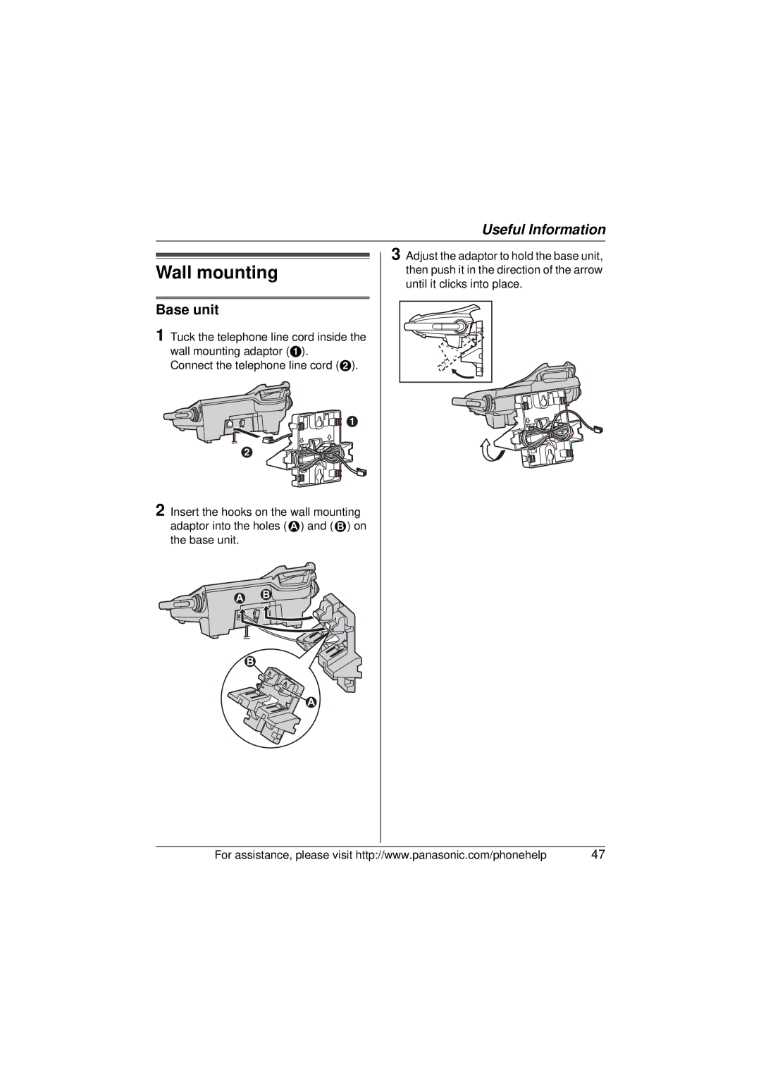 Panasonic KX-TG5672, KX-TG5673, KX-TG5671 operating instructions Wall mounting, Base unit 