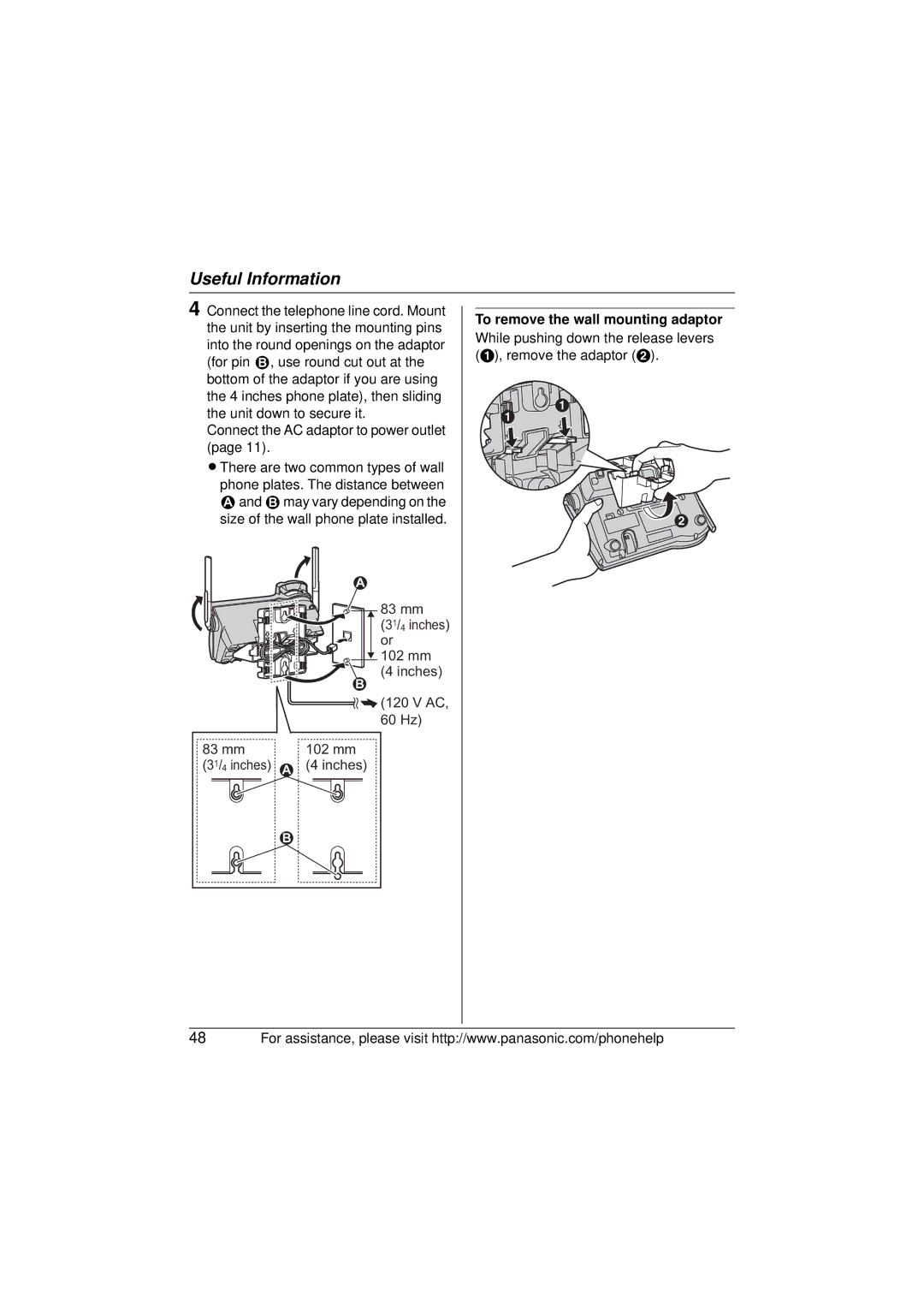 Panasonic KX-TG5673, KX-TG5671, KX-TG5672 operating instructions mm Inches 60 Hz 