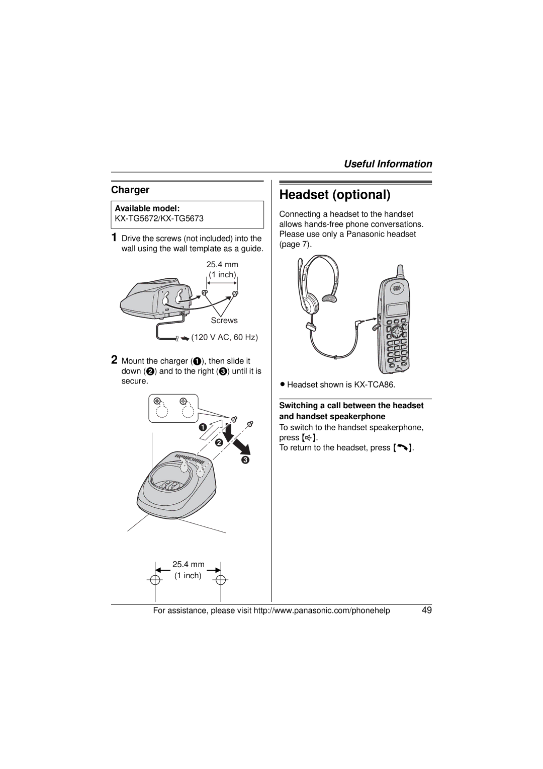 Panasonic KX-TG5671, KX-TG5673, KX-TG5672 operating instructions Headset optional, Charger 