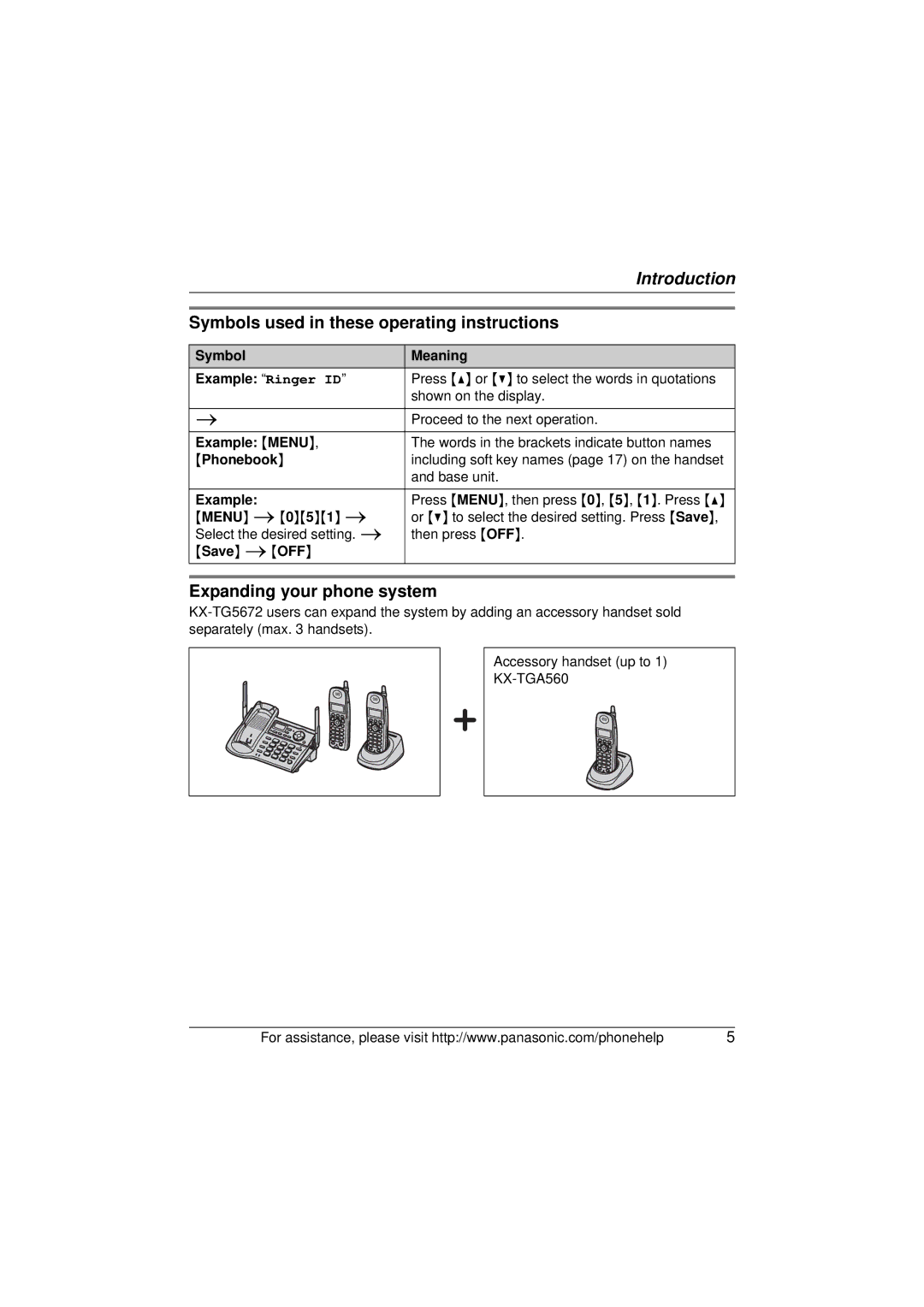 Panasonic KX-TG5672, KX-TG5673, KX-TG5671 Symbols used in these operating instructions, Expanding your phone system 