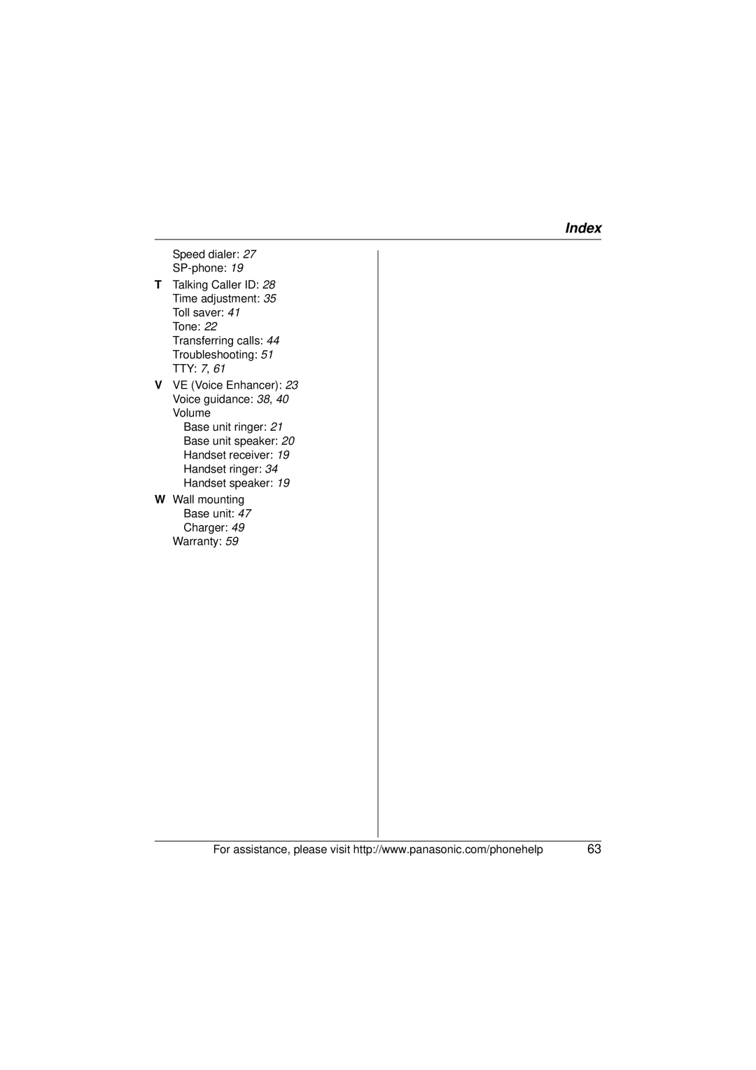 Panasonic KX-TG5673, KX-TG5671, KX-TG5672 operating instructions Index 