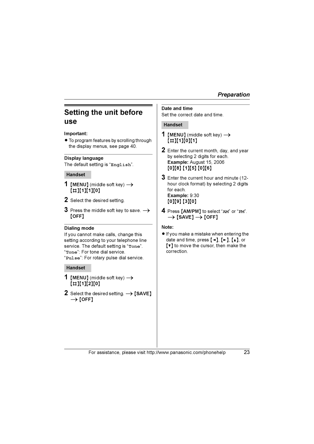 Panasonic KX-TG5761, KX-TG5766, KX-TG5767 operating instructions Setting the unit before use 