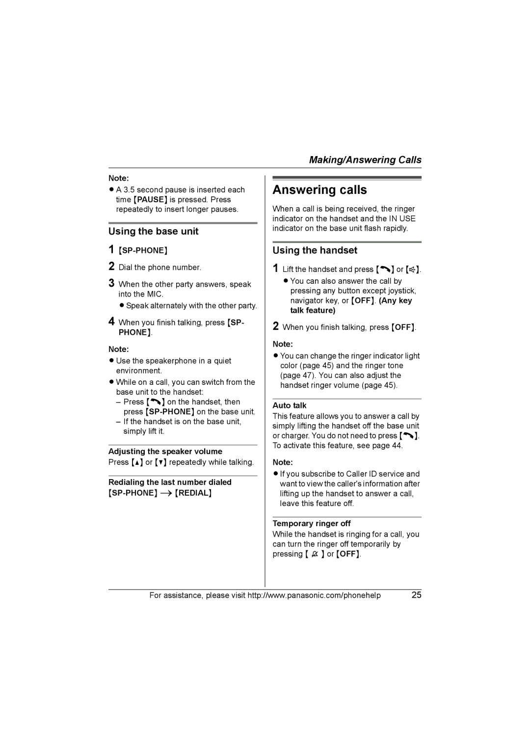 Panasonic KX-TG5761, KX-TG5766, KX-TG5767 operating instructions Answering calls, Using the base unit 