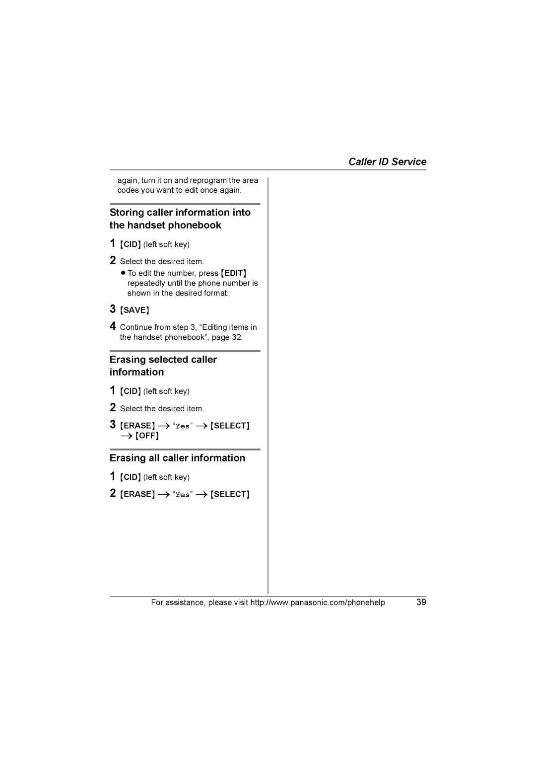 Panasonic KX-TG5761, KX-TG5766, KX-TG5767 operating instructions Caller ID Service 