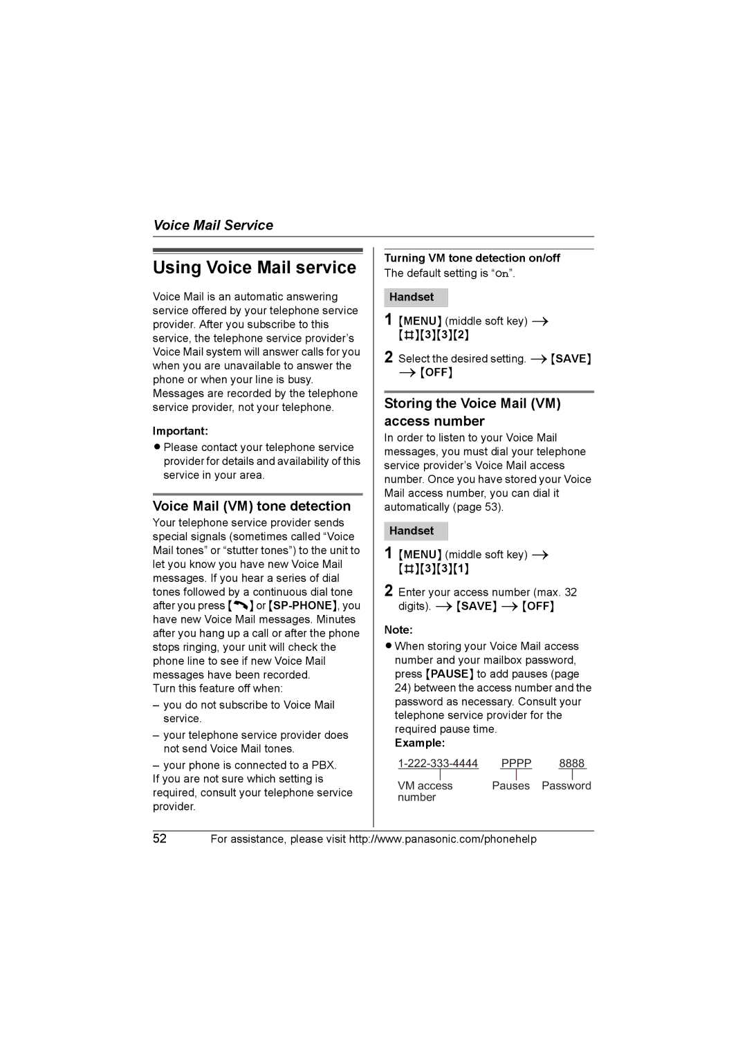 Panasonic KX-TG5761, KX-TG5766, KX-TG5767 operating instructions Using Voice Mail service, Voice Mail VM tone detection 