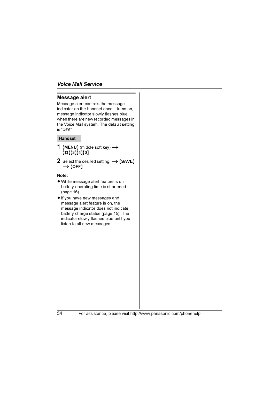 Panasonic KX-TG5761, KX-TG5766, KX-TG5767 operating instructions Message alert 