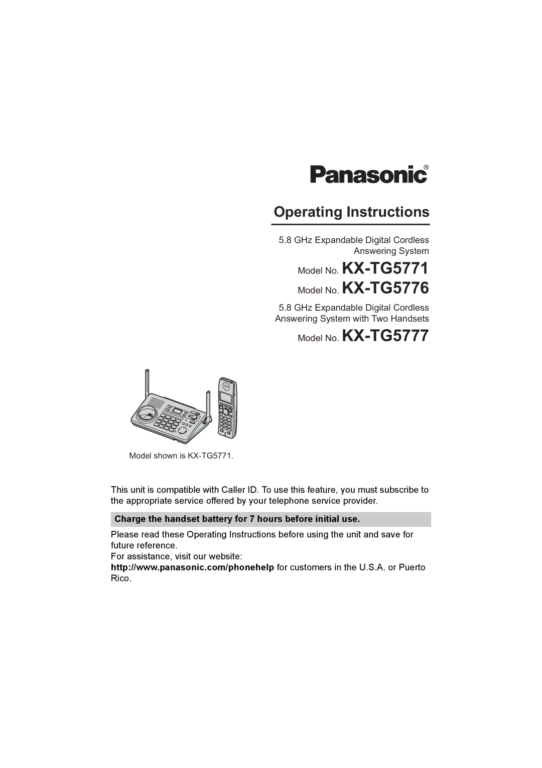 Panasonic KX-TG577 operating instructions Operating Instructions 