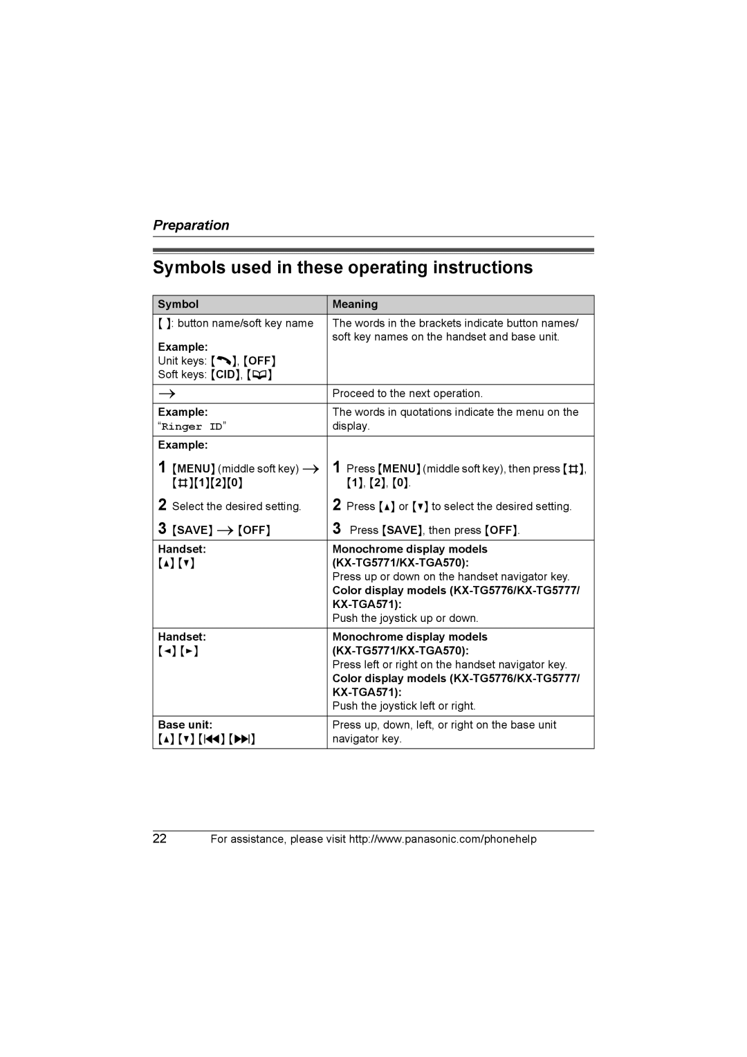 Panasonic KX-TG577 Symbols used in these operating instructions 