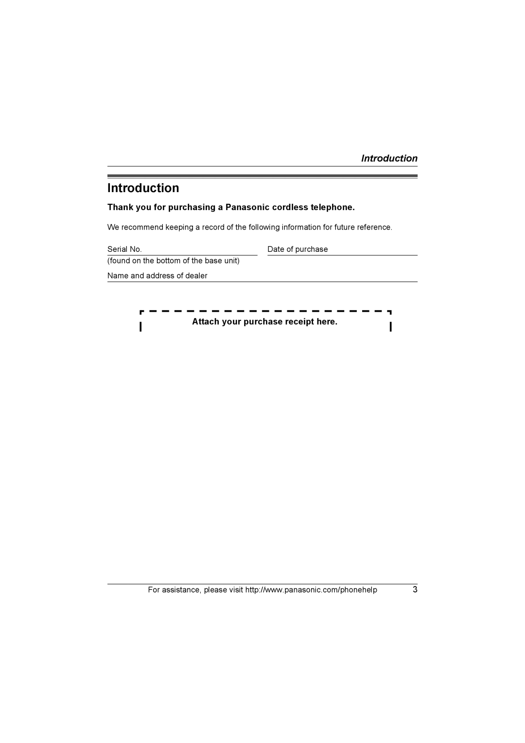 Panasonic KX-TG577 operating instructions Introduction, Thank you for purchasing a Panasonic cordless telephone 