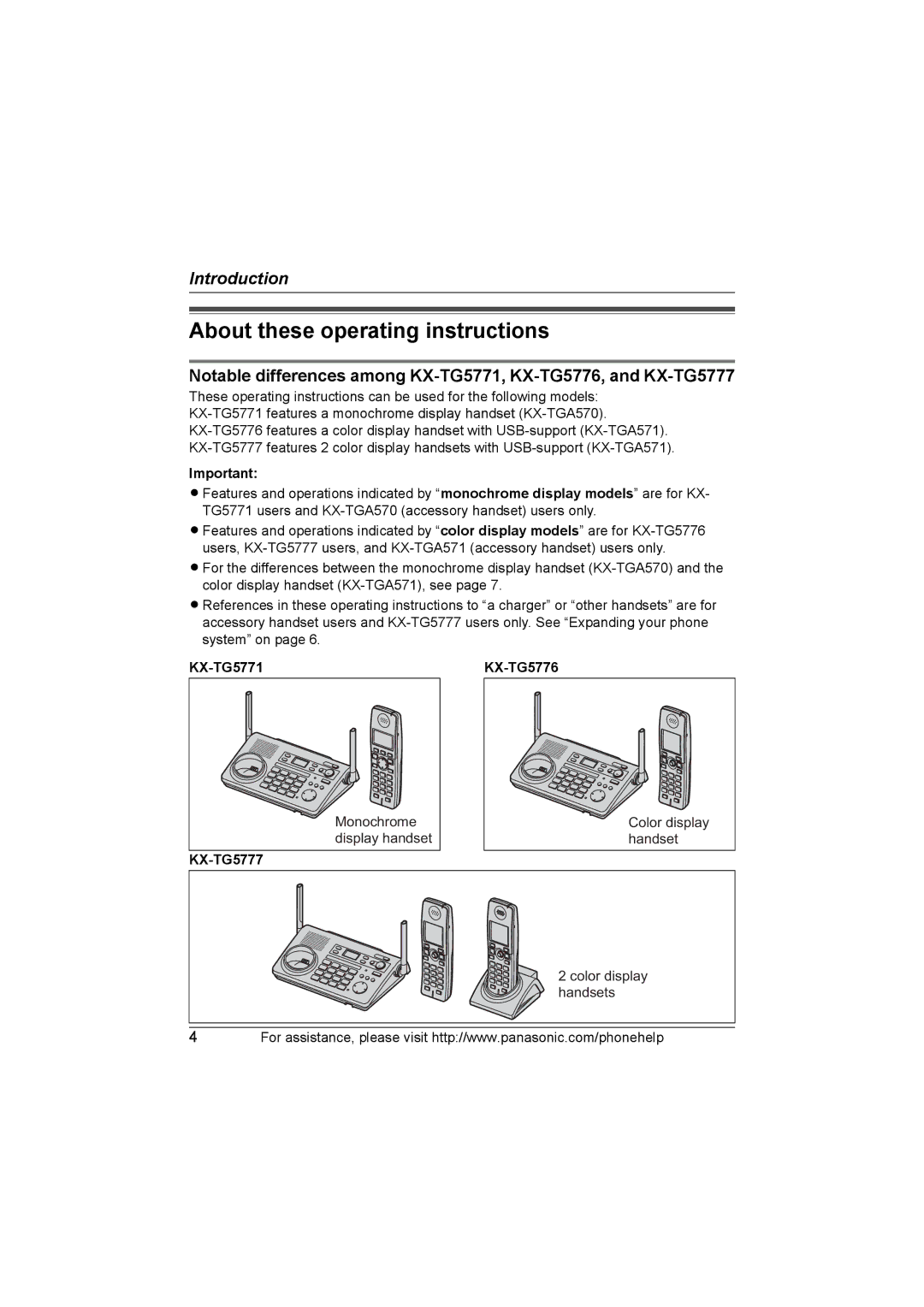 Panasonic About these operating instructions, KX-TG5771 KX-TG5776, KX-TG5777 