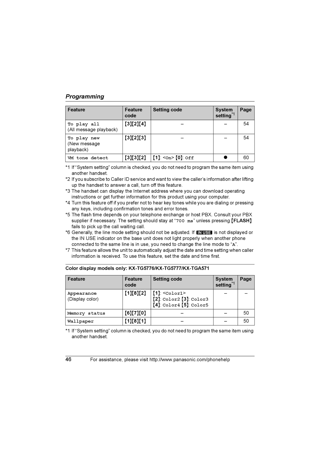 Panasonic KX-TG577 operating instructions Color2 3 Color3 Color4 5 Color5 Memory status 