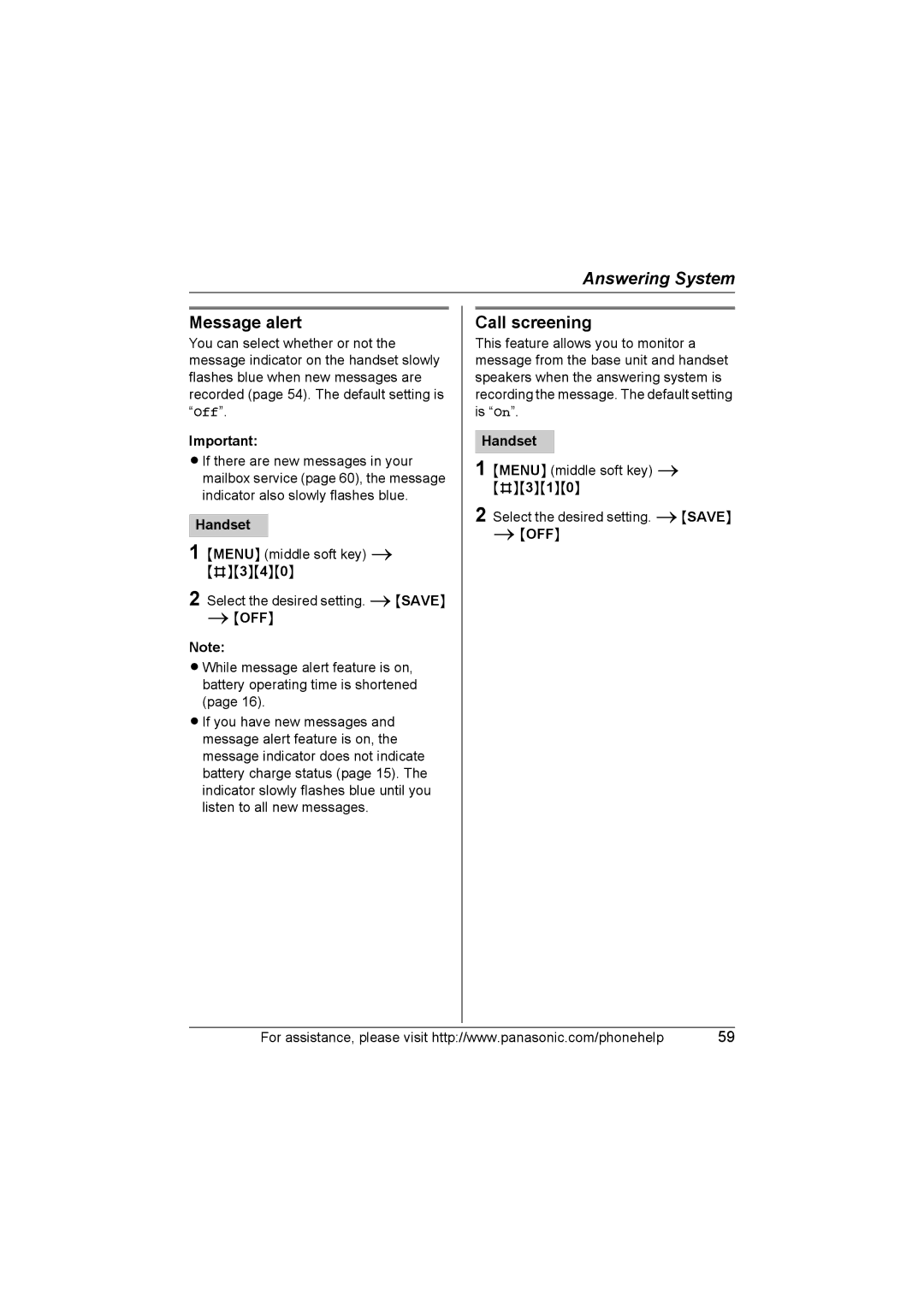 Panasonic KX-TG577 operating instructions Message alert, Call screening 