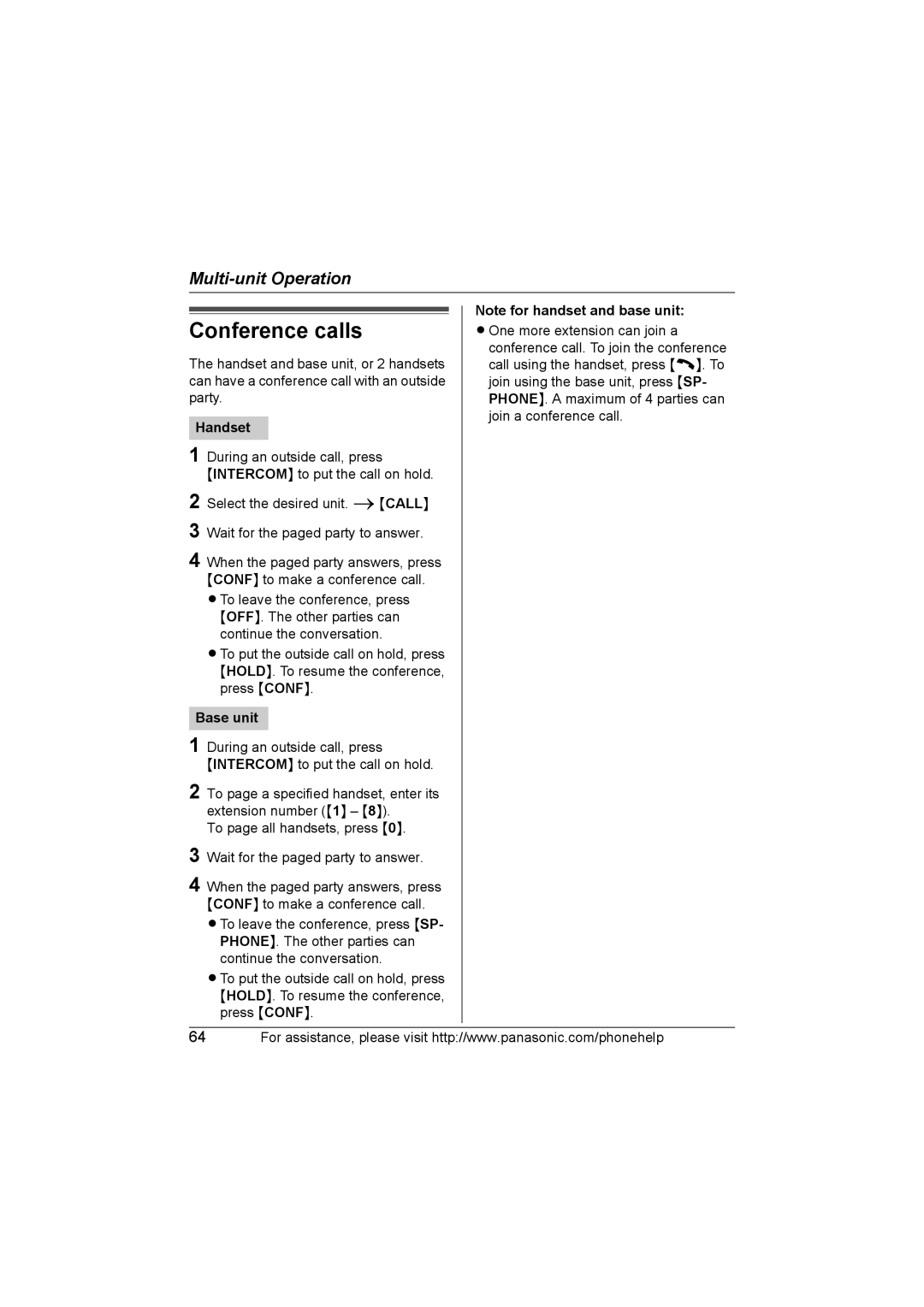 Panasonic KX-TG577 operating instructions Conference calls 