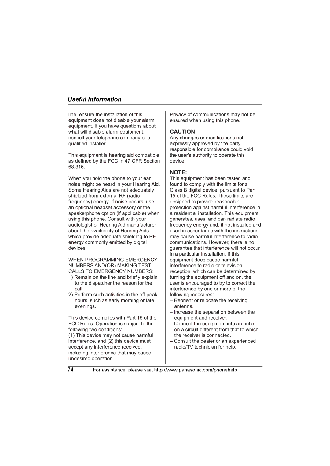 Panasonic KX-TG577 operating instructions Useful Information 