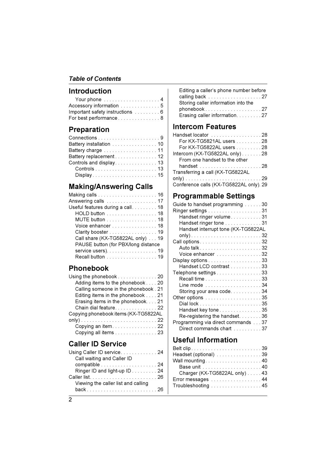 Panasonic KX-TG5821AL, KX-TG5822AL operating instructions Introduction 