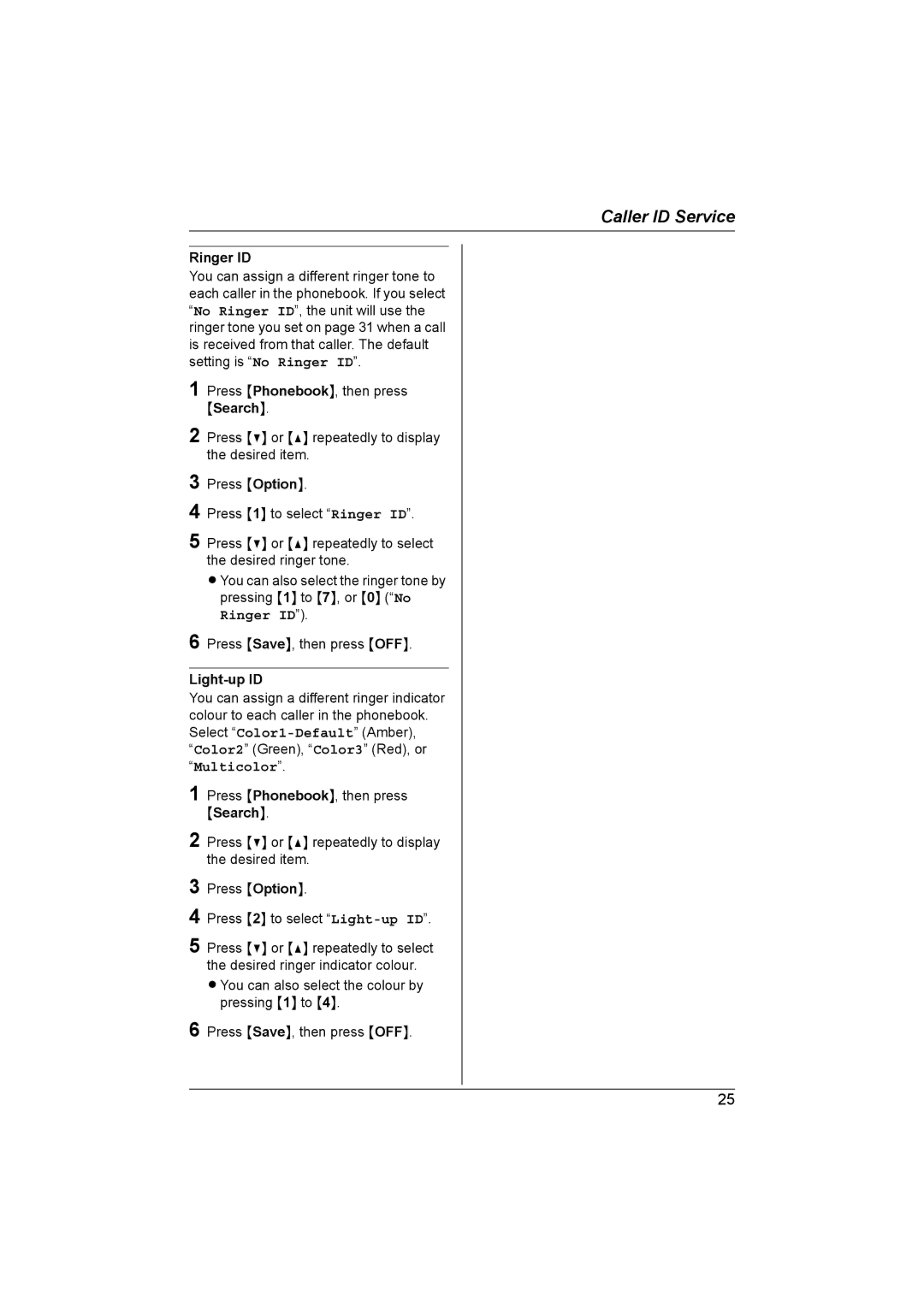 Panasonic KX-TG5821AL, KX-TG5822AL operating instructions Ringer ID, Light-up ID, Multicolor 