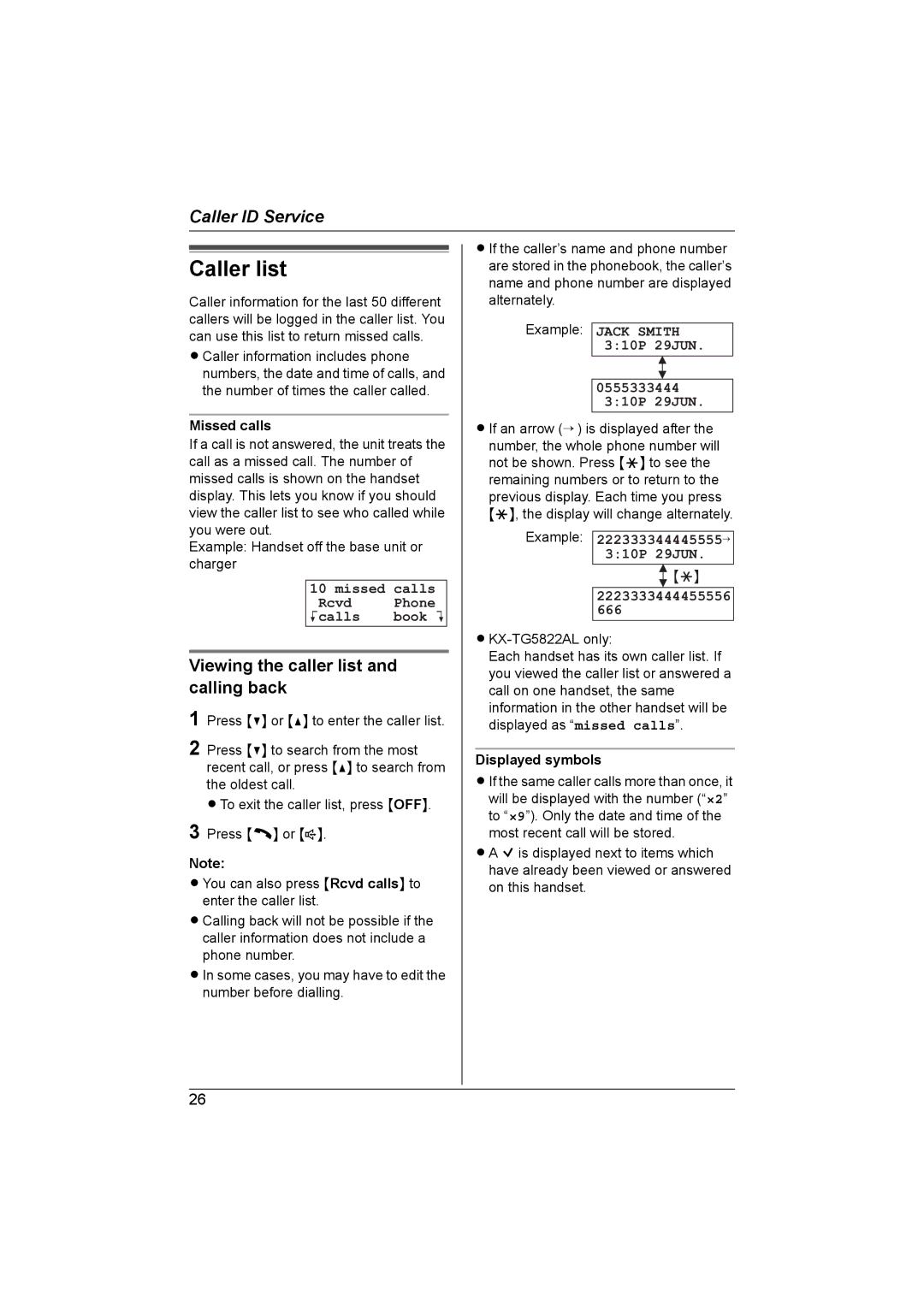 Panasonic KX-TG5821AL, KX-TG5822AL operating instructions Caller list, Viewing the caller list and calling back 