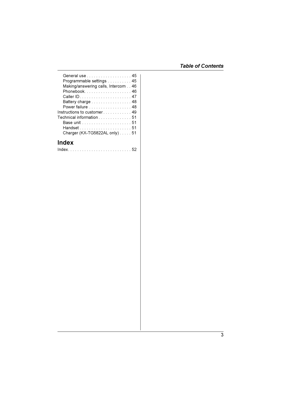 Panasonic KX-TG5821AL, KX-TG5822AL operating instructions Index 