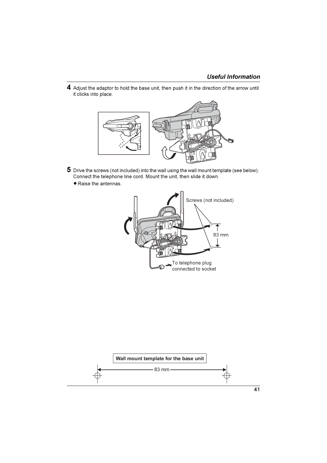 Panasonic KX-TG5821AL, KX-TG5822AL operating instructions Wall mount template for the base unit 