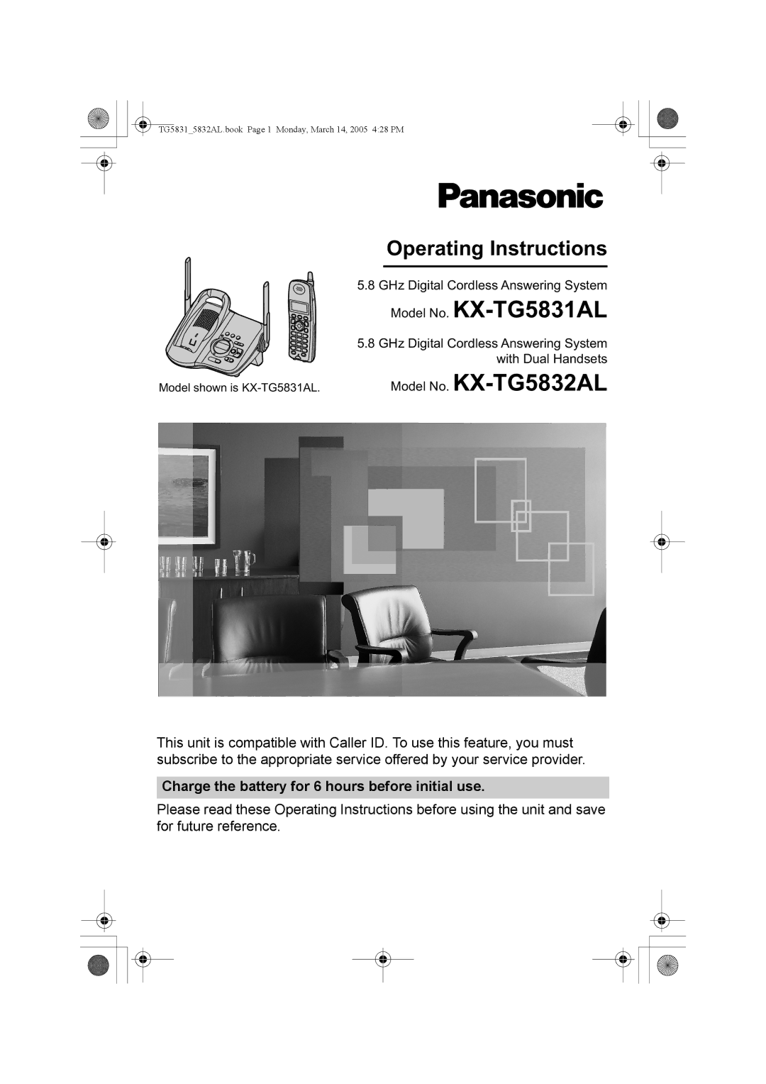 Panasonic KX-TG5831AL operating instructions Model No. KX-TG5832AL, Charge the battery for 6 hours before initial use 