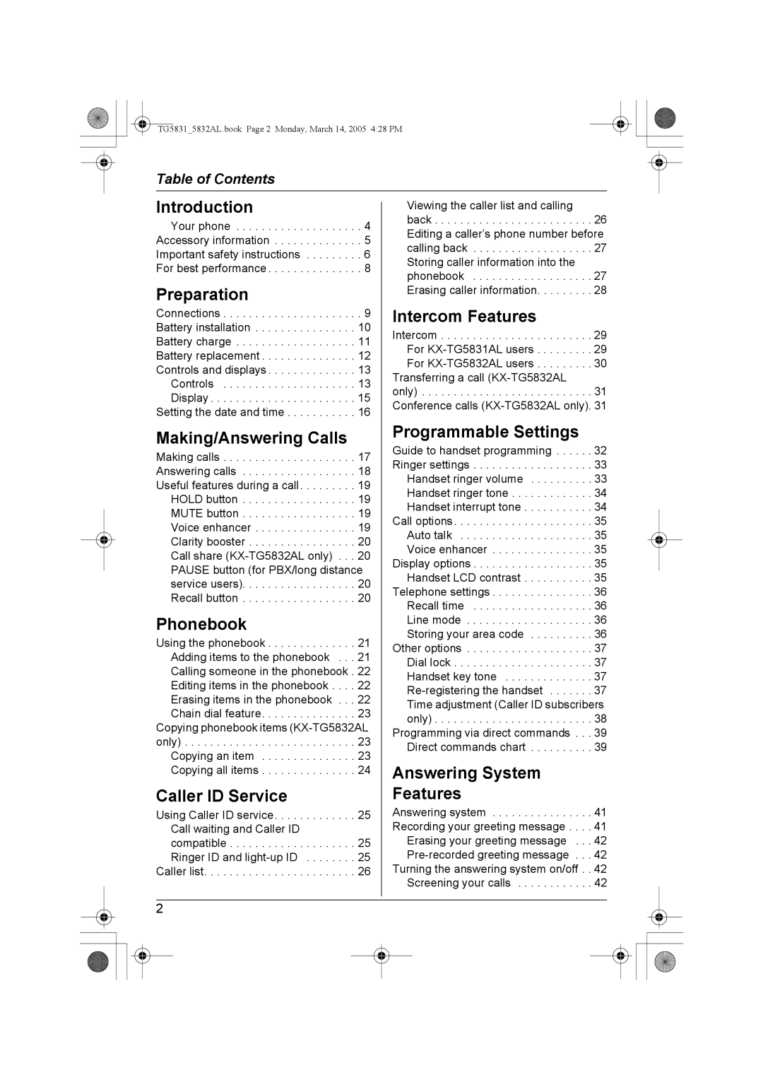 Panasonic KX-TG5832AL, KX-TG5831AL operating instructions Introduction 