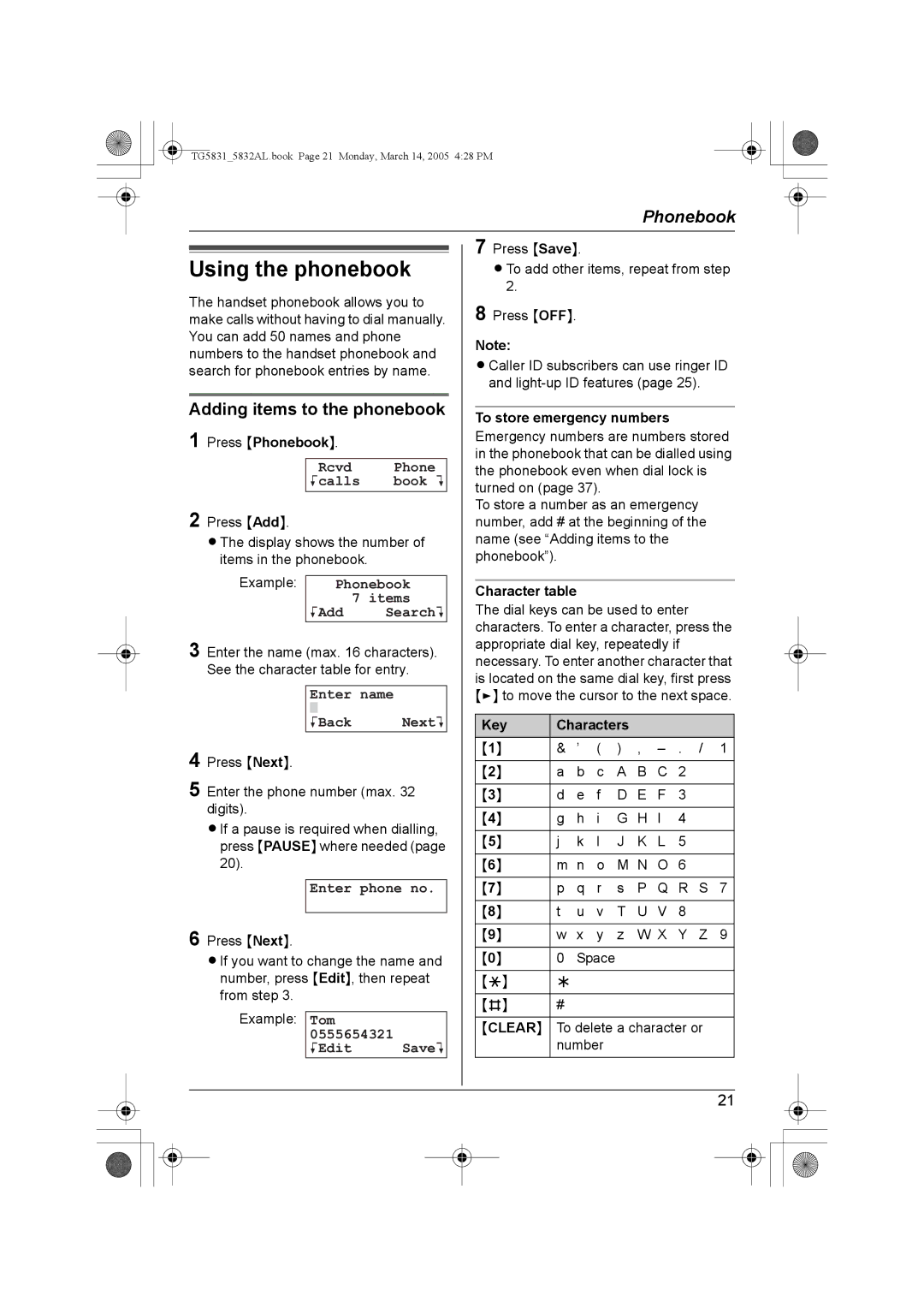 Panasonic KX-TG5831AL, KX-TG5832AL operating instructions Using the phonebook, Adding items to the phonebook 