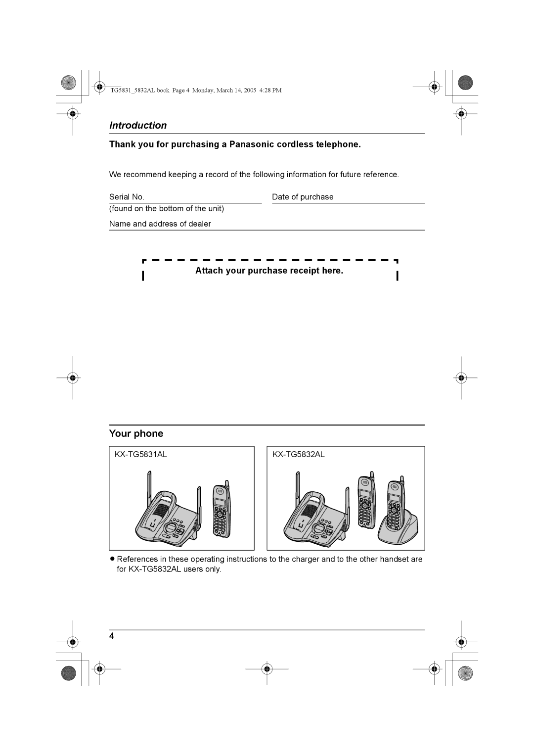 Panasonic KX-TG5832AL, KX-TG5831AL operating instructions Introduction, Your phone 