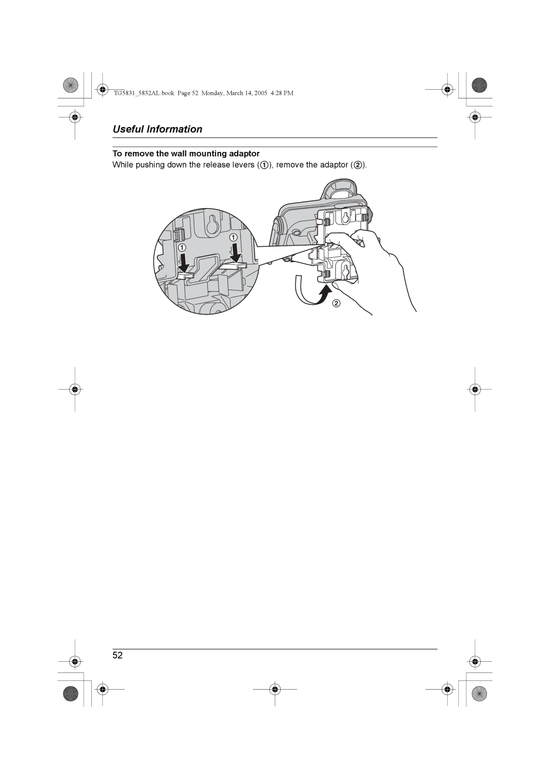 Panasonic KX-TG5832AL, KX-TG5831AL operating instructions To remove the wall mounting adaptor 