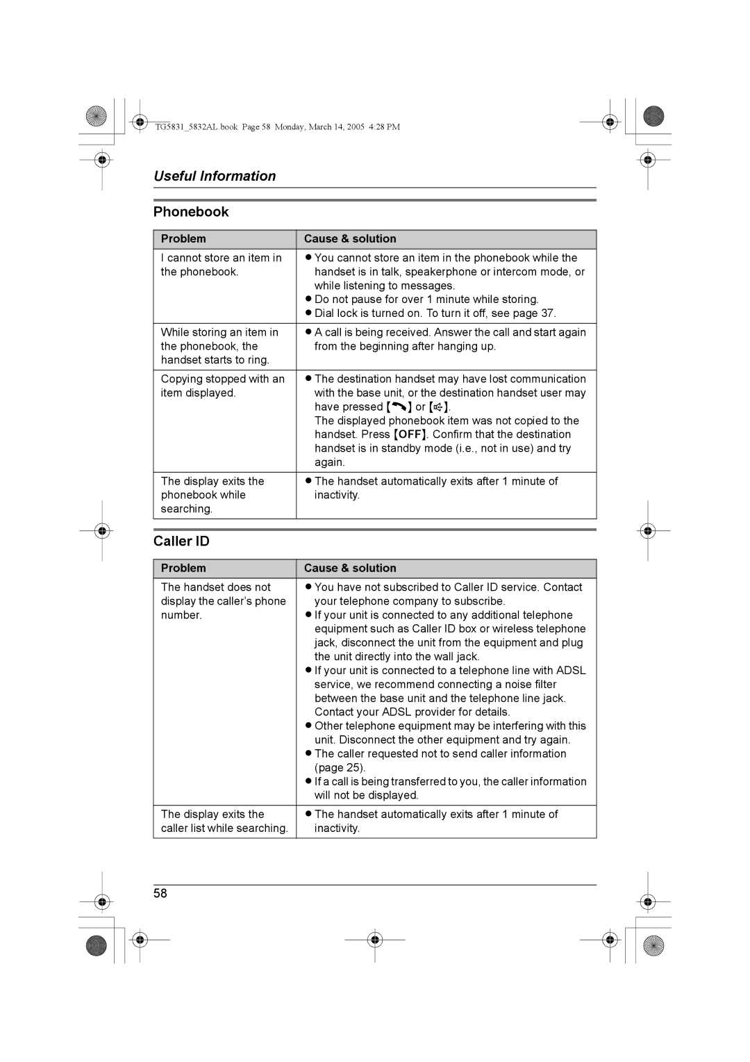 Panasonic KX-TG5832AL, KX-TG5831AL operating instructions Phonebook, Caller ID 