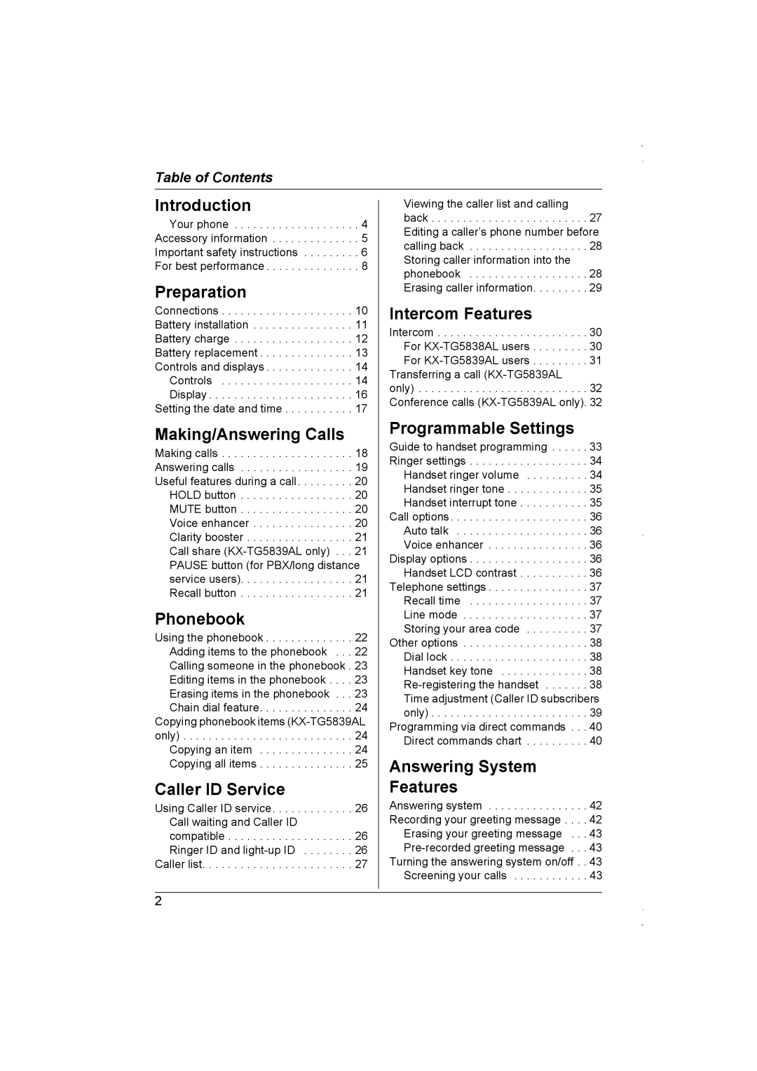 Panasonic KX-TG5838AL, KX-TG5839AL operating instructions Introduction 