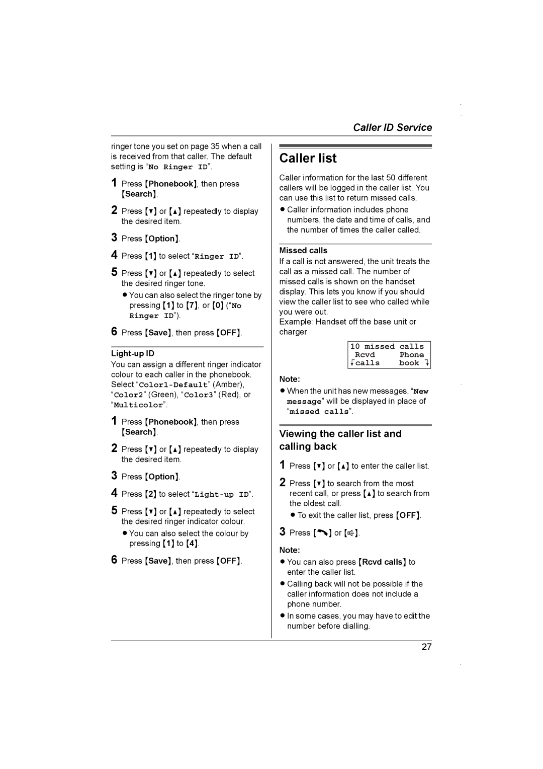 Panasonic KX-TG5839AL, KX-TG5838AL operating instructions Caller list, Viewing the caller list and calling back 