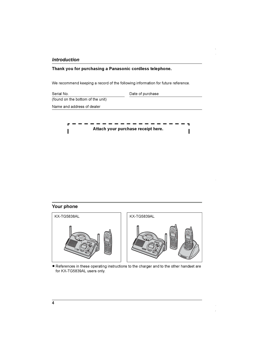 Panasonic KX-TG5838AL, KX-TG5839AL operating instructions Introduction, Your phone 