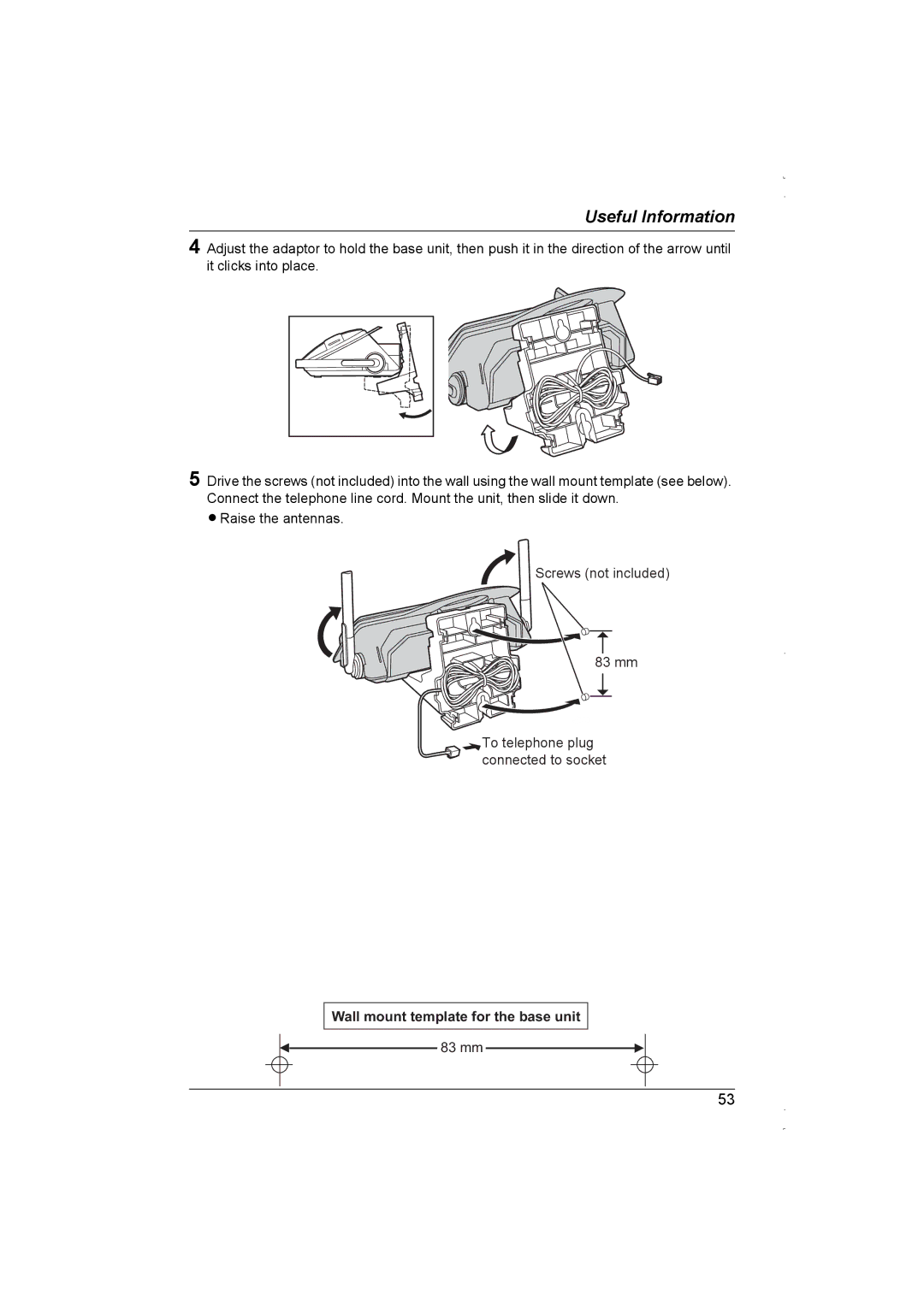 Panasonic KX-TG5839AL, KX-TG5838AL operating instructions Wall mount template for the base unit 