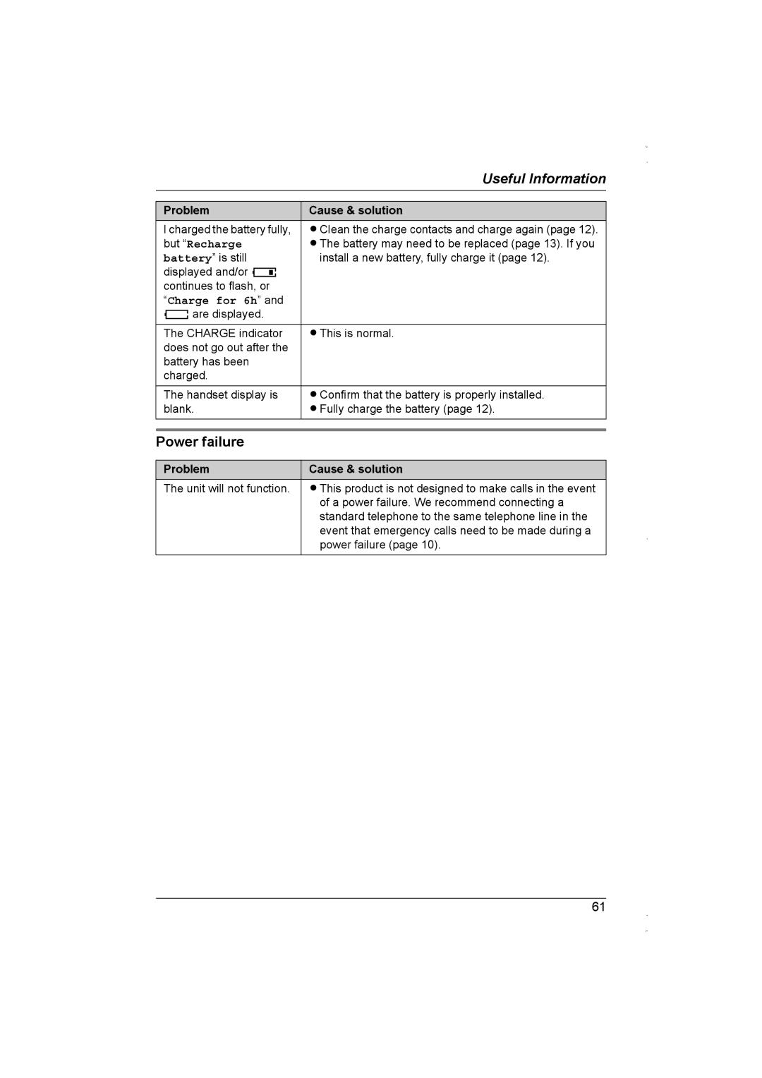 Panasonic KX-TG5839AL, KX-TG5838AL operating instructions Power failure, But Recharge 