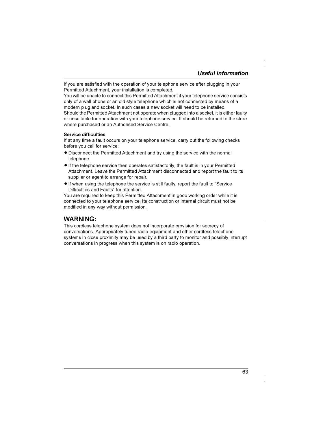 Panasonic KX-TG5839AL, KX-TG5838AL operating instructions Service difficulties 