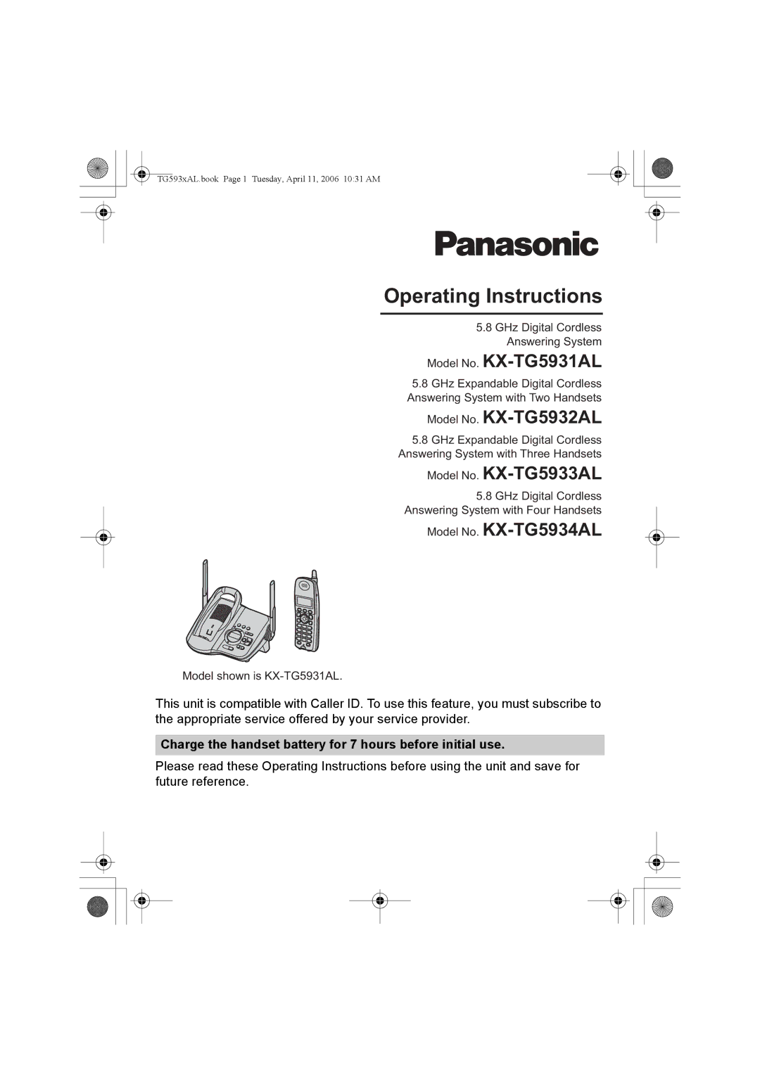 Panasonic KX-Tg5933AL operating instructions Model No. KX-TG5931AL, Model No. KX-TG5932AL, Model No. KX-TG5933AL 