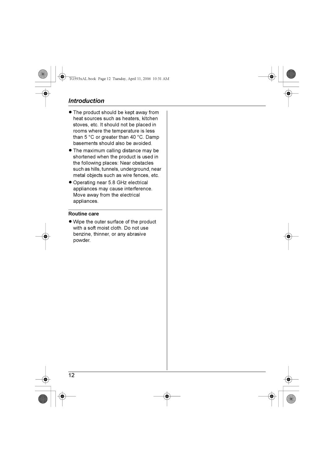 Panasonic KX-Tg5933AL, KX-TG5932AL, KX-TG5931AL, KX-TG5934AL operating instructions Routine care 