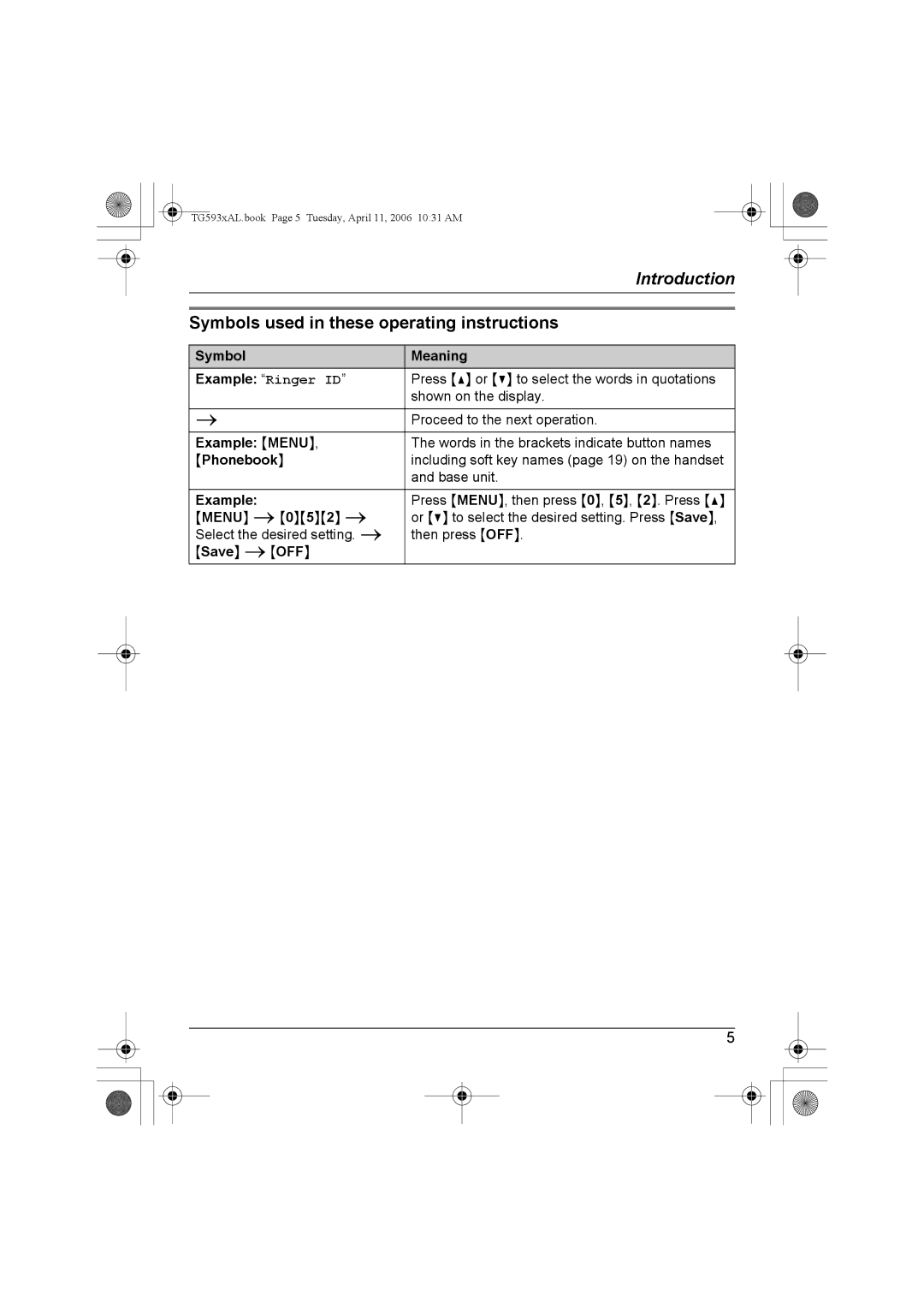 Panasonic KX-TG5932AL, KX-Tg5933AL, KX-TG5931AL, KX-TG5934AL Symbols used in these operating instructions 